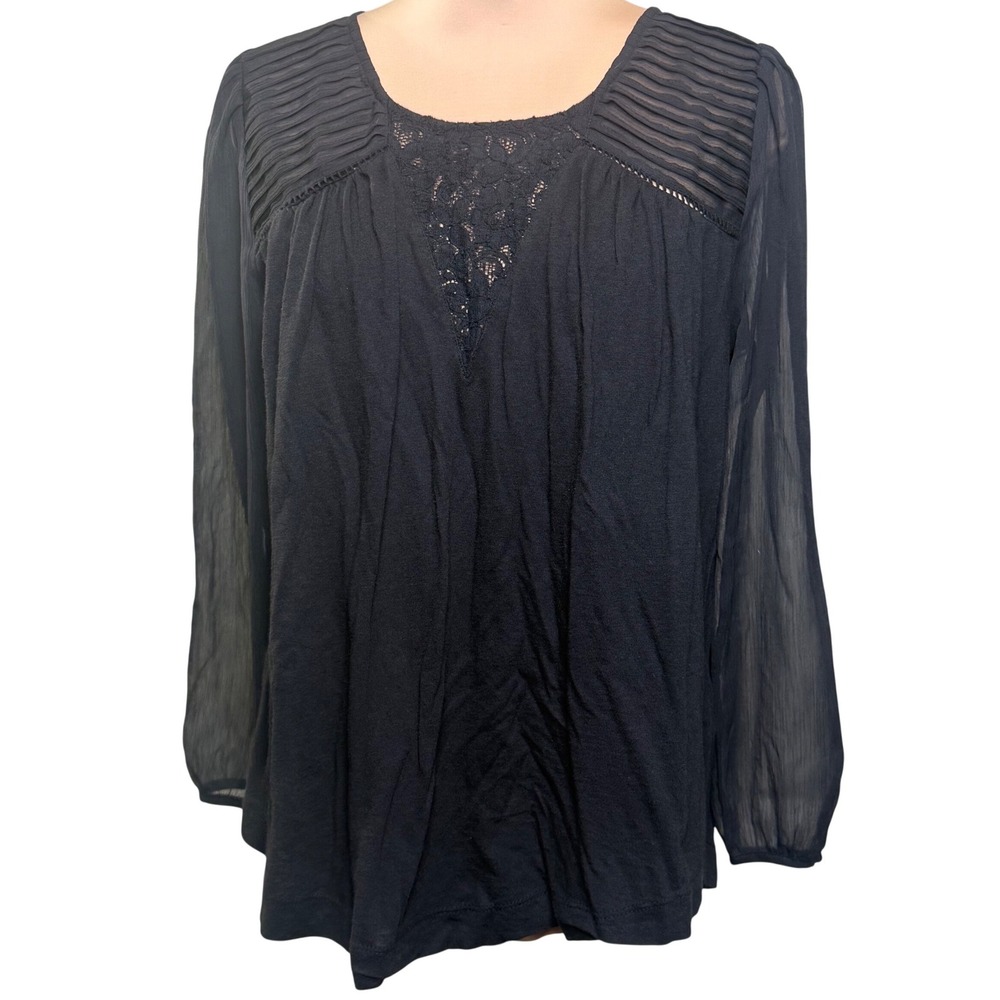 Lucky Brand Peasant Top Black Lace Boho Whimsigoth Fairy Fall Witchy Goth Medium